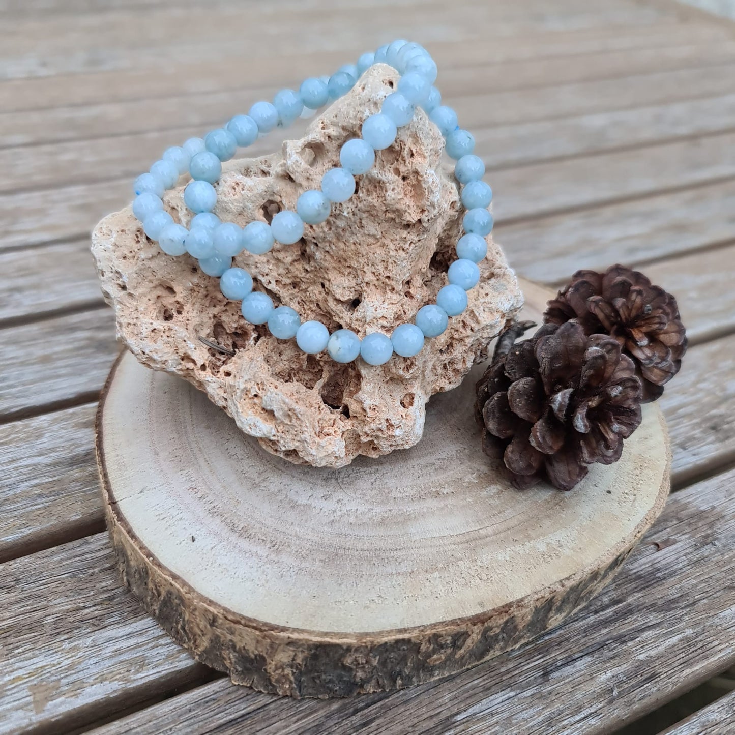 Pulsera de Aguamarina 6 mm