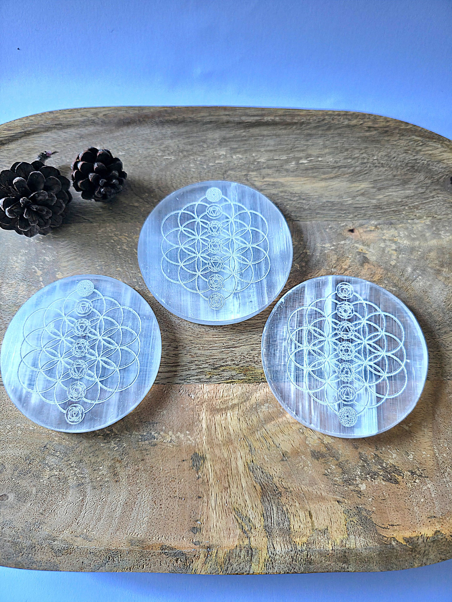 Placa de selenita natural 7 chakras 7,5 cm mineral de armonización y limpieza energética