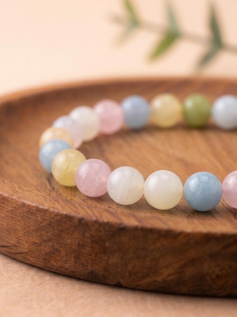 pulsera aguamarina morganita 6 mm natural ajustable equilibrio emocional 3