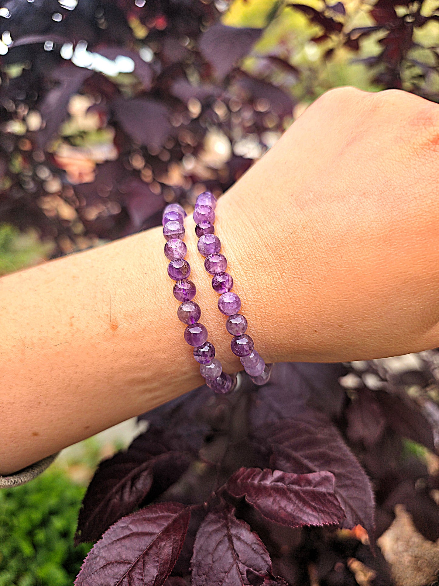 pulsera amatista 6 mm natural ajustable cuentas violetas calma