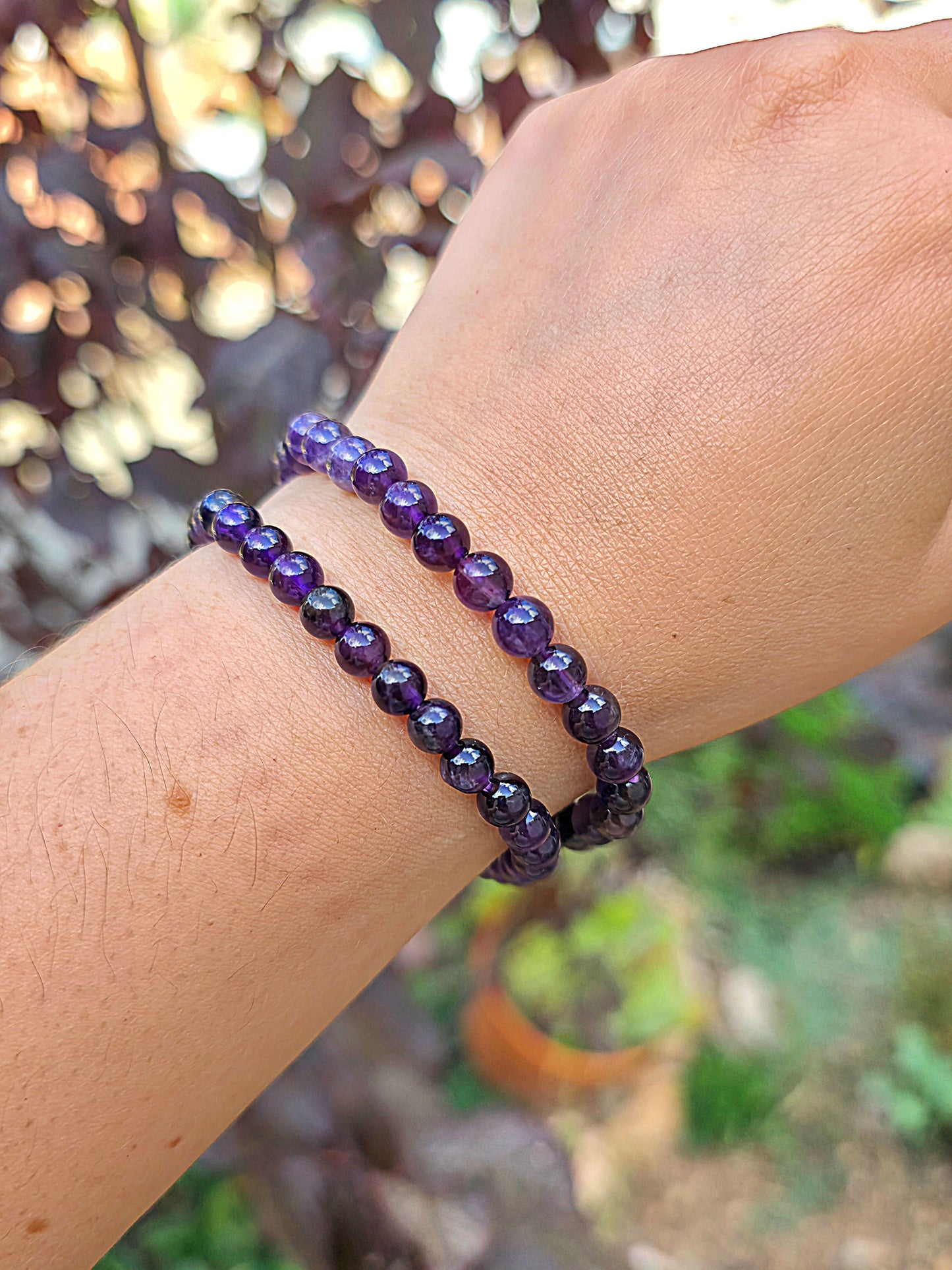 pulsera amatista 6 mm natural ajustable cuentas violetas calma
