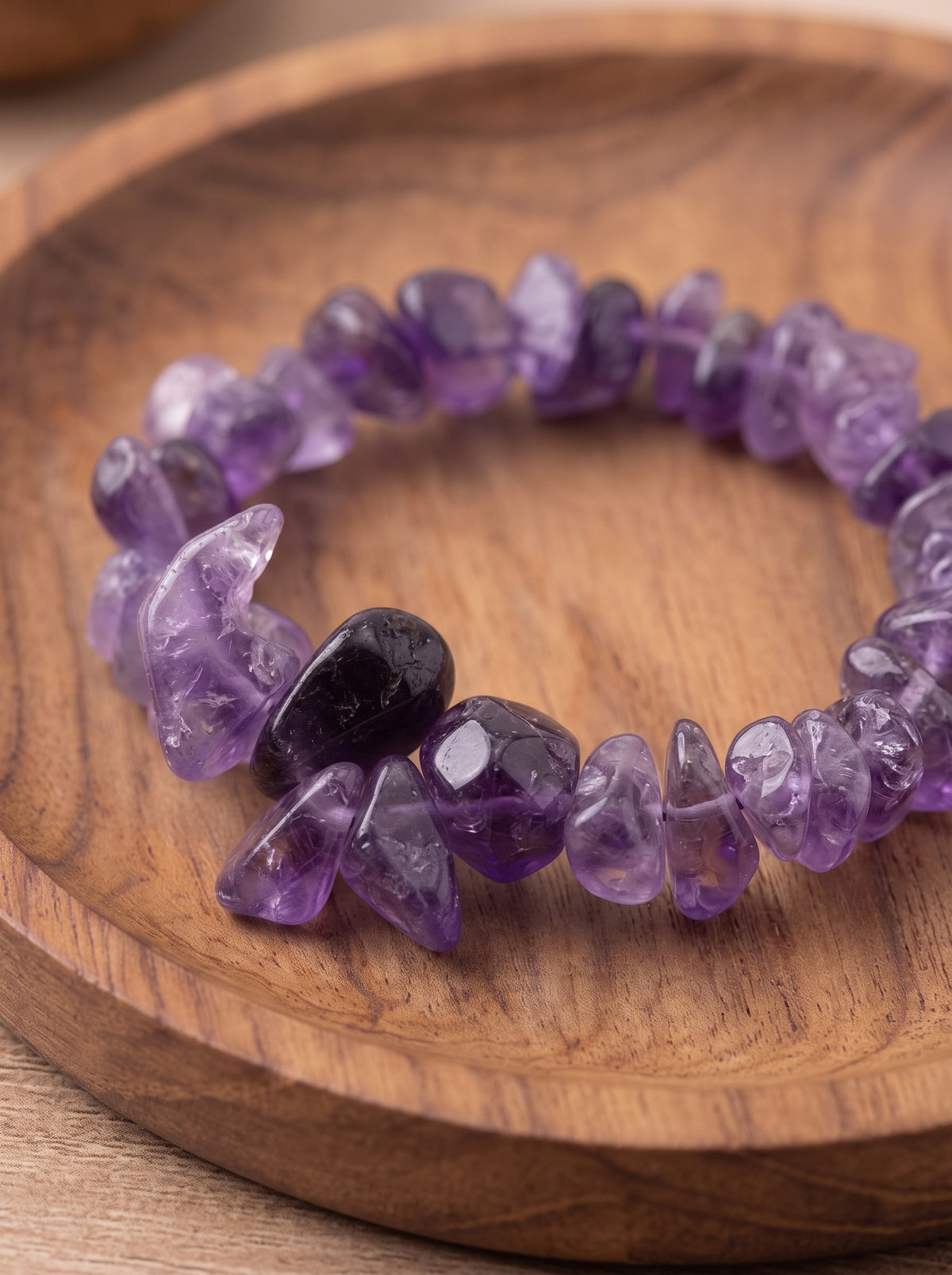 pulsera chips amatista natural ajustable violeta energia calma foto 3