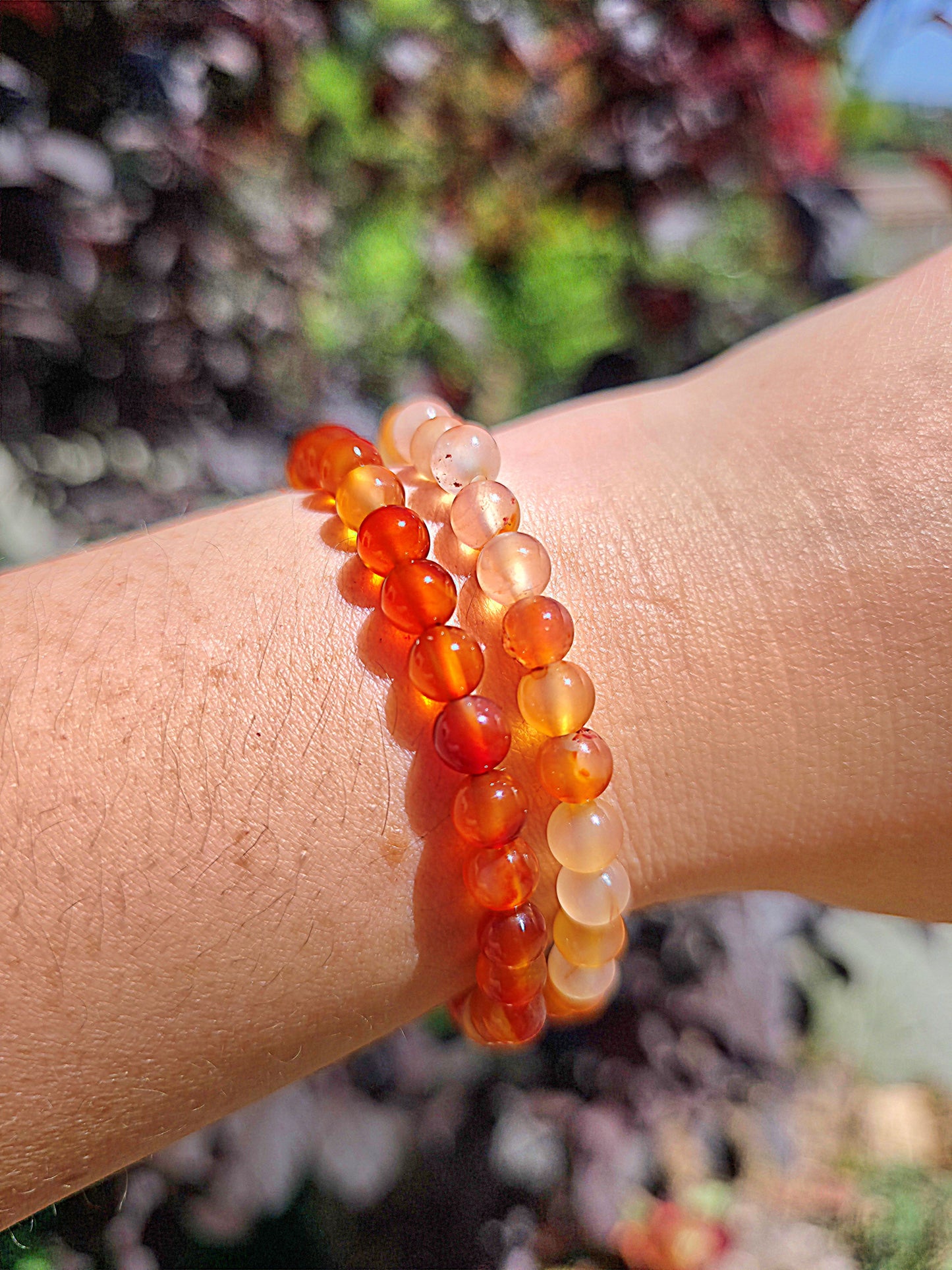 pulsera cornalina 6 mm natural ajustable energia vitalidad naranja