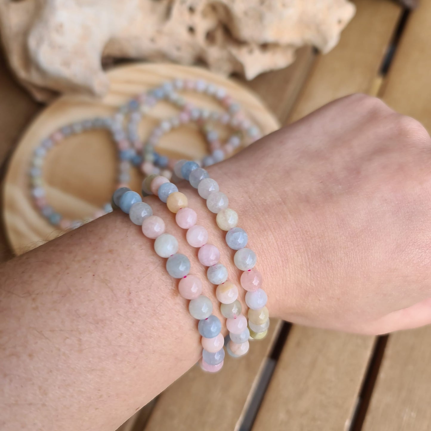 Pulsera de Aguamarina y Morganita 6 mm