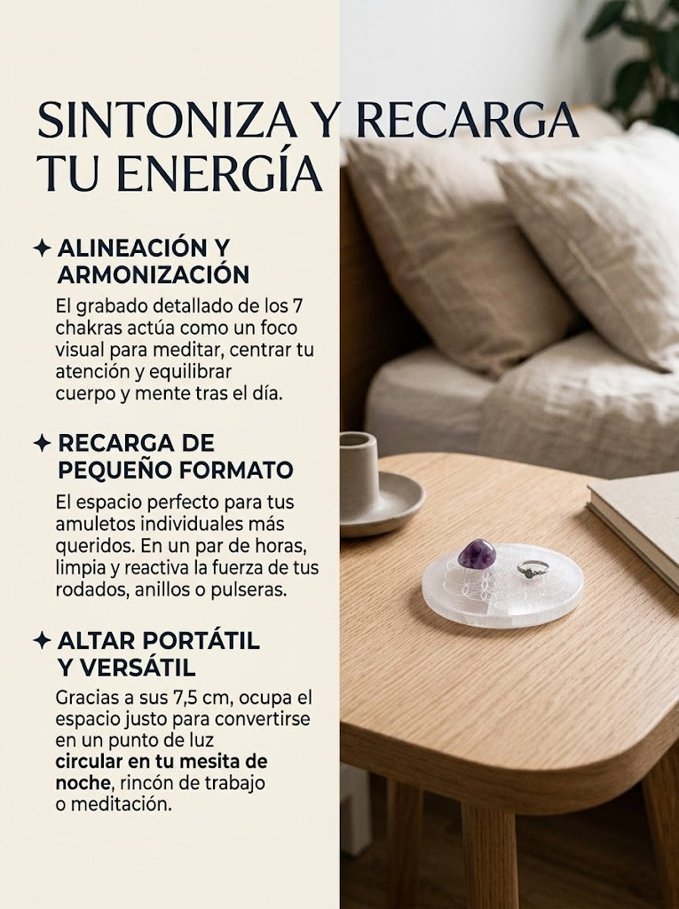 Placa de Selenita 7 Chakras · 7,5 cm