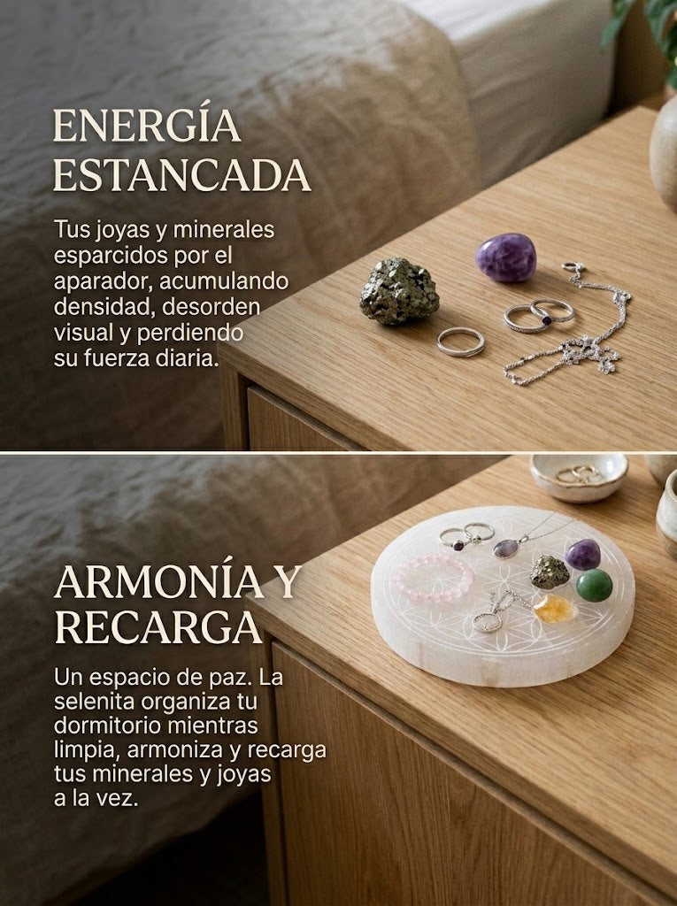 Placa de Selenita · Flor de la Vida · 140 mm