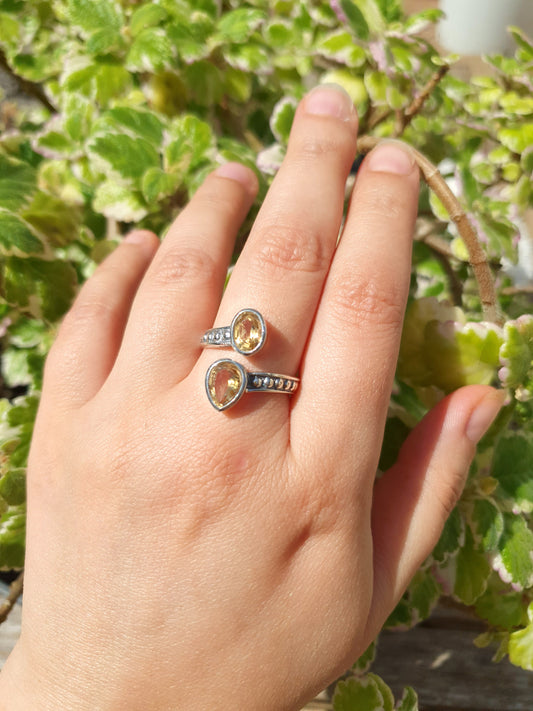 Anillo ajustable de citrino en plata de ley 925, joya para abundancia, éxito y energía positiva.