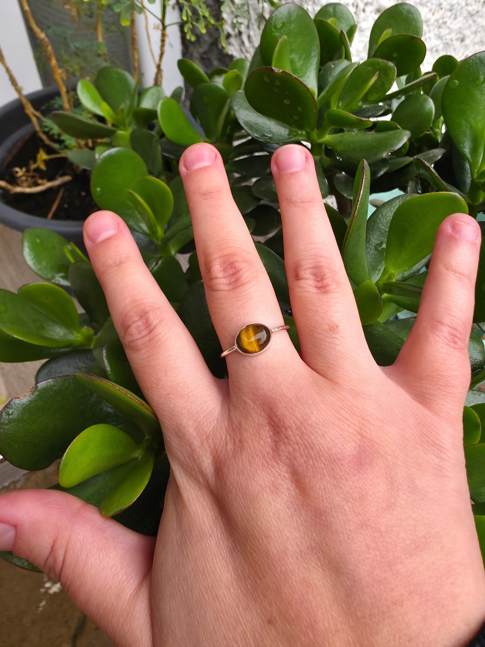 Anillo de plata de ley 925 con ojo de tigre de 9 mm, protección y energía