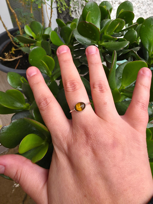 Anillo de plata de ley 925 con ojo de tigre de 9 mm, protección y energía