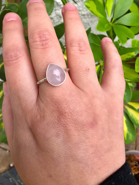 Anillo de plata de ley 925 con cuarzo rosa 14 mm, amor y armonía