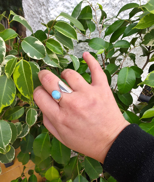 Anillo de plata de ley 925 con larimar 18 mm, paz y equilibrio