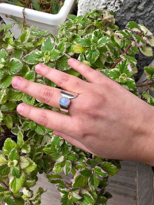 Anillo de plata de ley 925 con piedra luna 18 mm, equilibrio e intuición