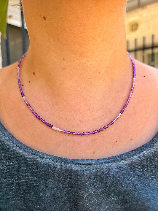 collar de cuentas facetadas de amatista natural plata de ley