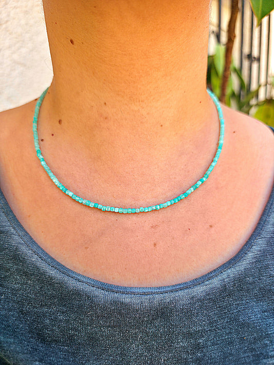 collar de cuentas facetadas de amazonita calidad extra plata de ley