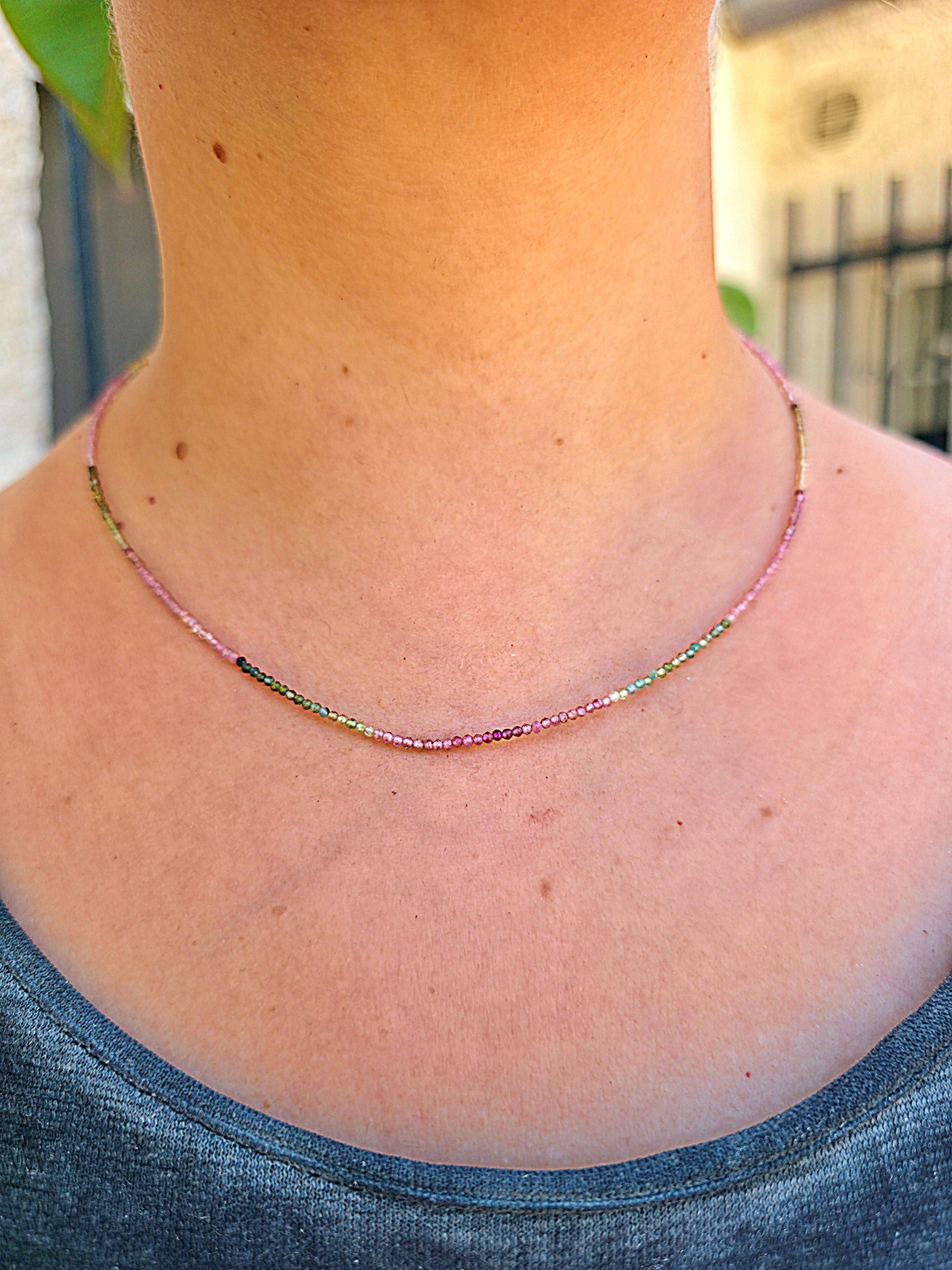 collar de cuentas facetadas de turmalina multicolor plata de ley