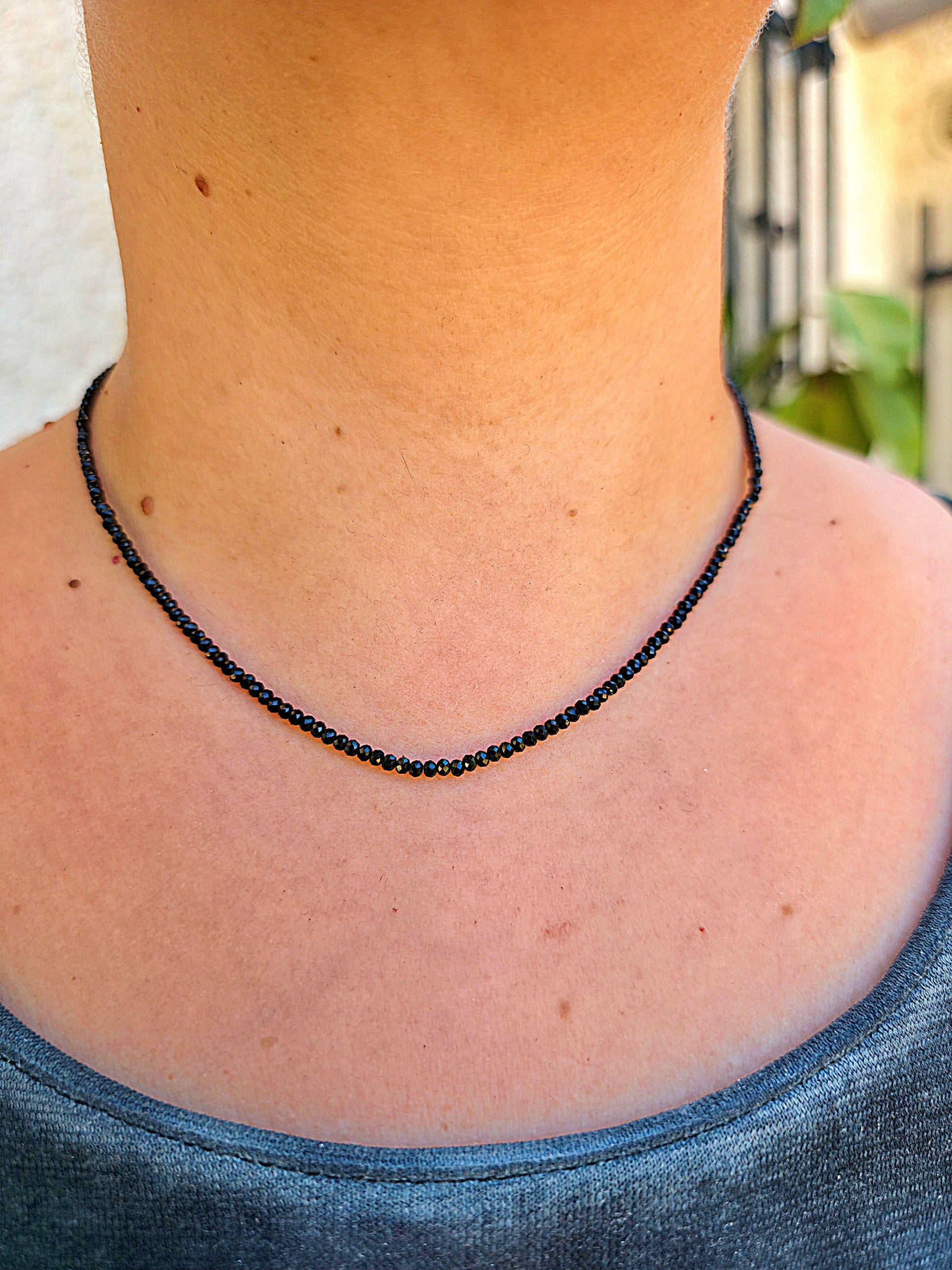 collar de cuentas facetadas de turmalina negra calidad extra plata de ley