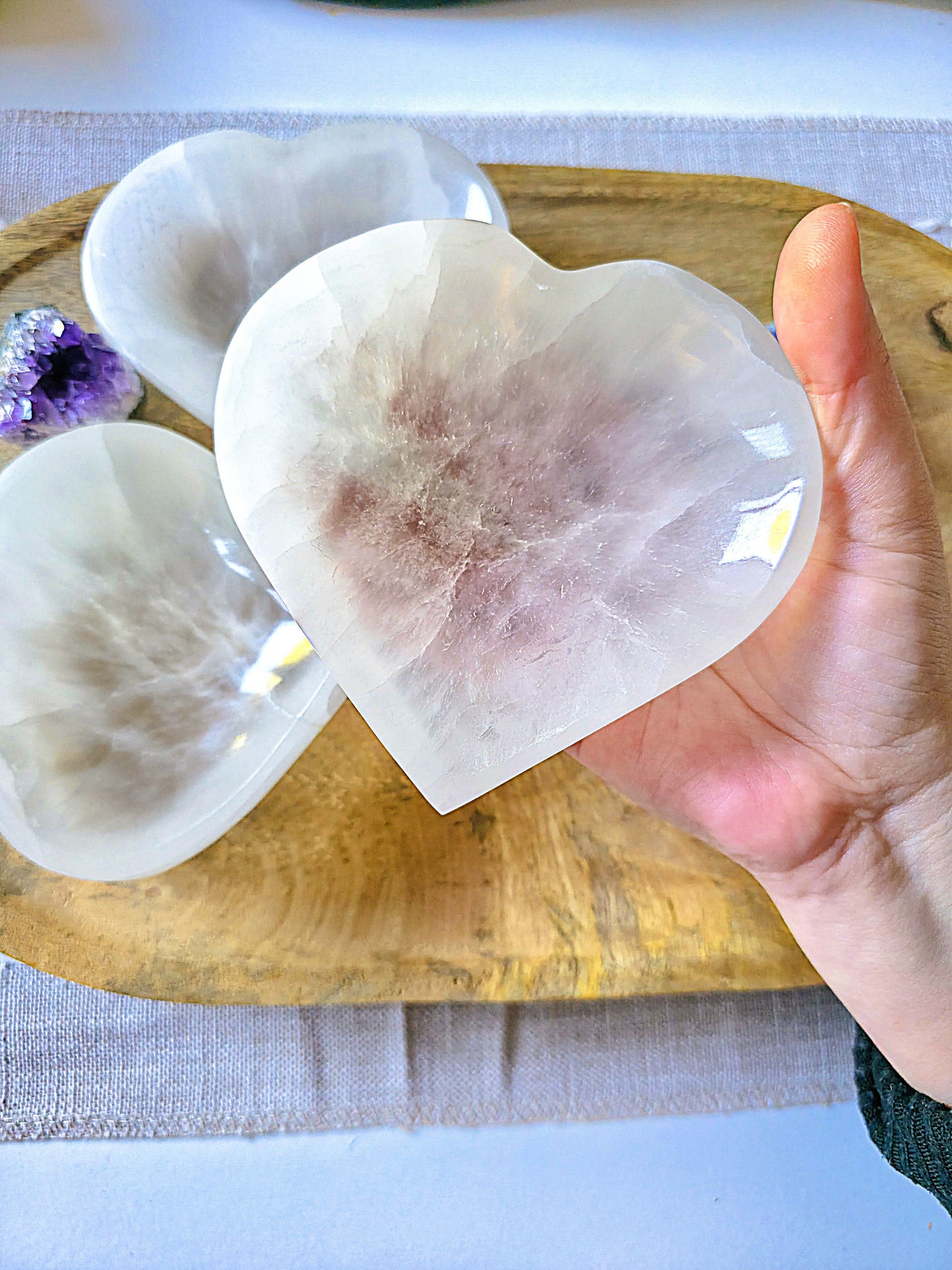 cuenco de selenita corazón 100 mm aprox limpieza y recarga de minerales cristales