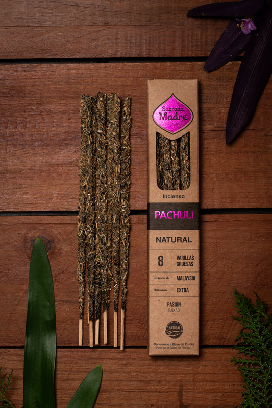 Caja de incienso pachulí Sagrada Madre – 8 varillas naturales foto 1