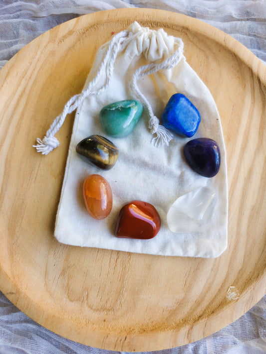 Pack 7 piedras chakras rodados naturales para equilibrar energía