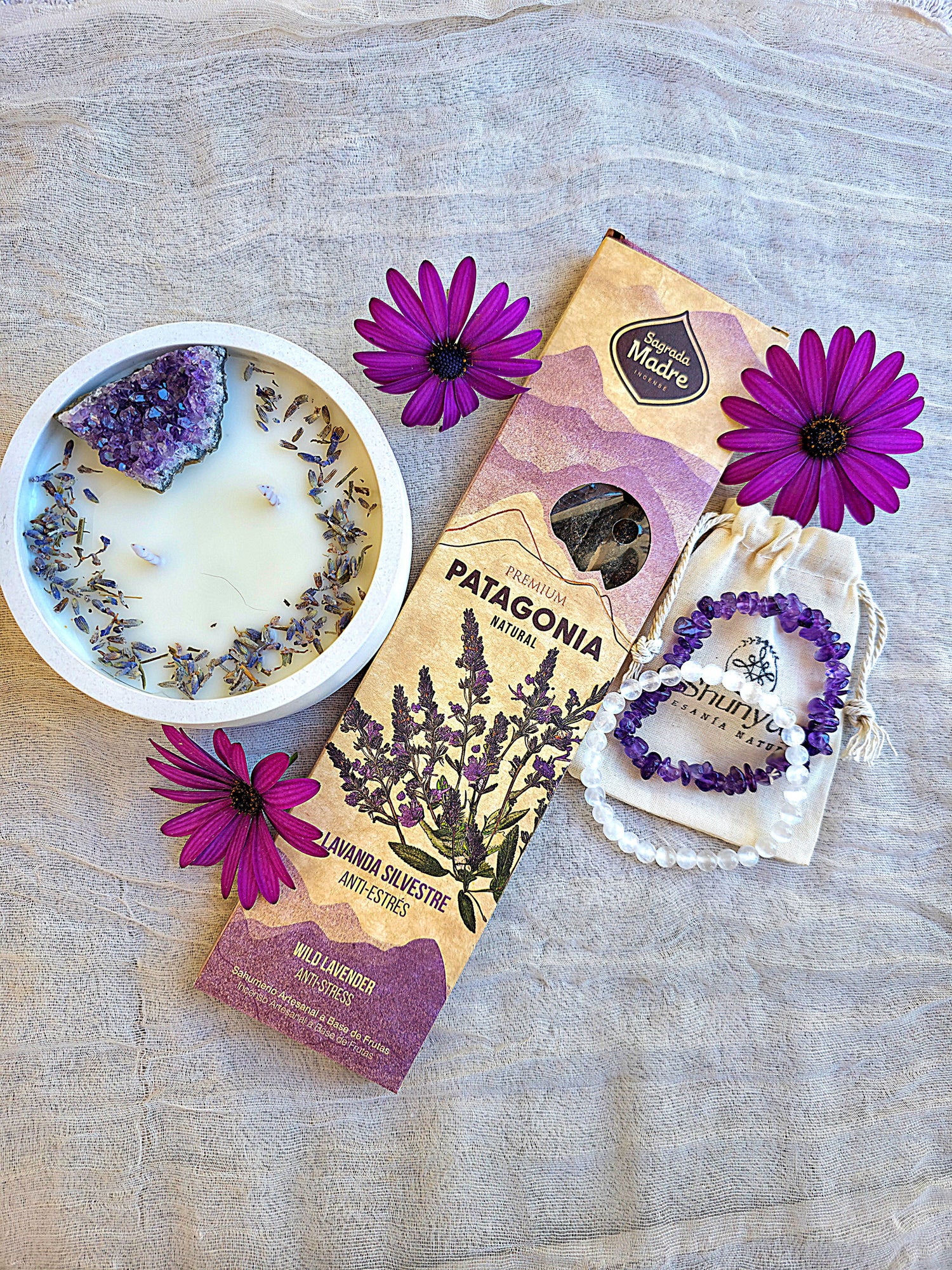 pack aura de selene vela incienso amatista selenita relajacion y descanso