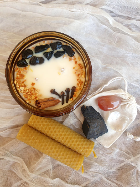 Pack Portal de Luna con vela New Moon, minerales y velas de miel para ritual de luna nueva y protección energética.