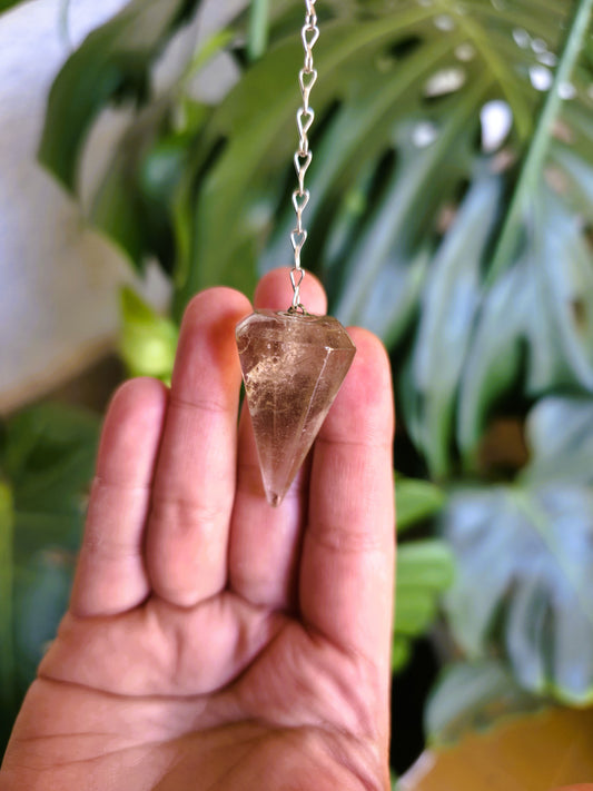 Péndulo de cuarzo ahumado natural con cadena plateada