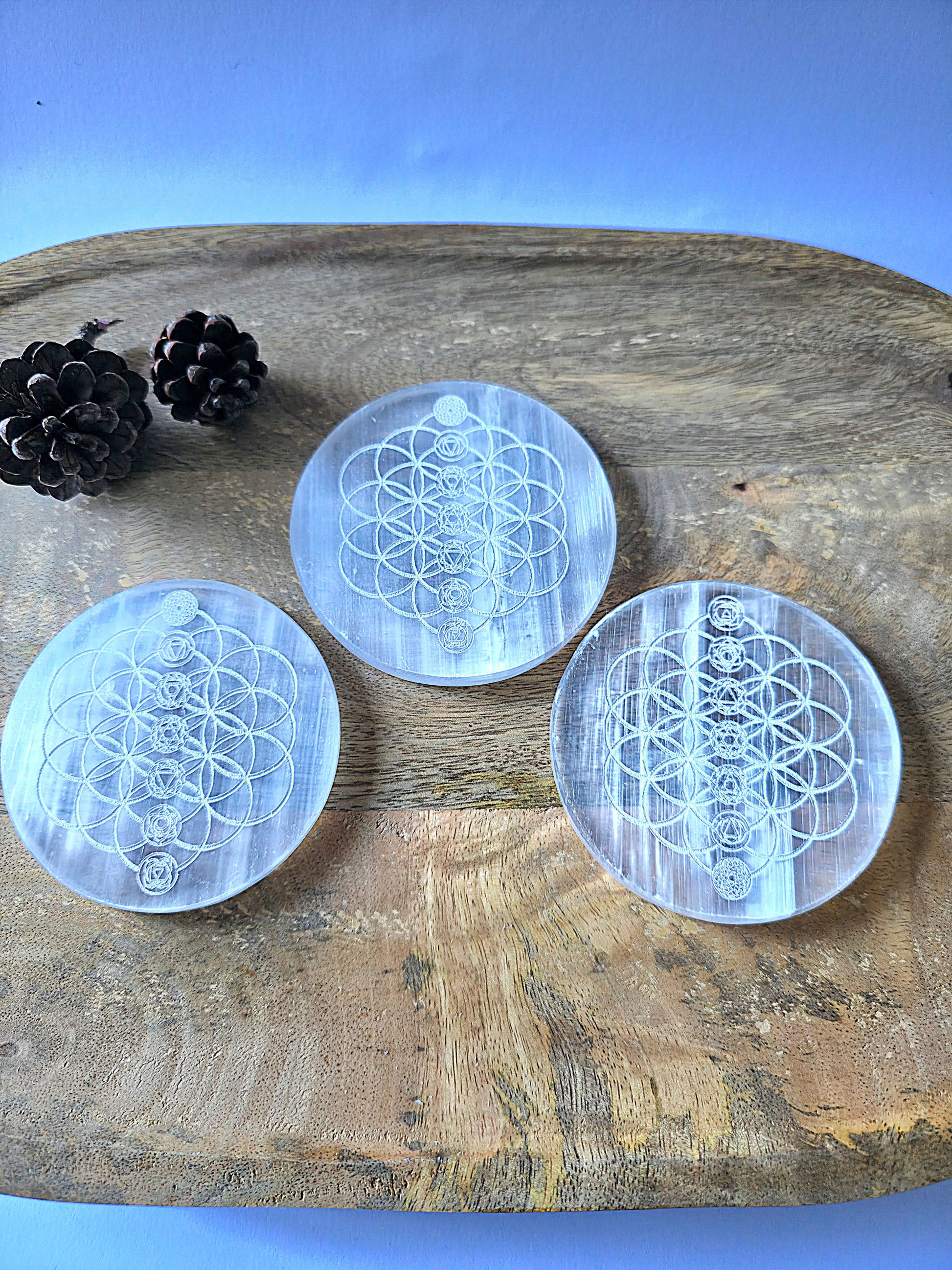 Placa de selenita natural 7 chakras 7,5 cm mineral de armonización y limpieza energética