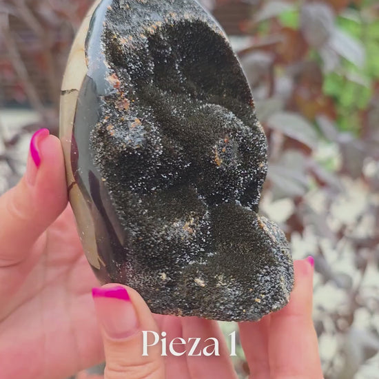 Septaria salvaje cristalizada de Madagascar con inclusiones naturales de calcita. Video detalle de todas las piezas