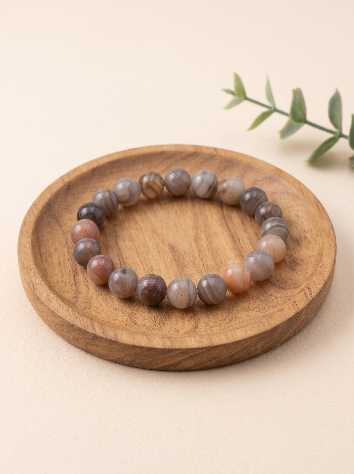 pulsera agata botswana 8 mm natural ajustable tonos grises elegante foto 1