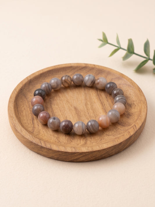 pulsera agata botswana 8 mm natural ajustable tonos grises elegante foto 1