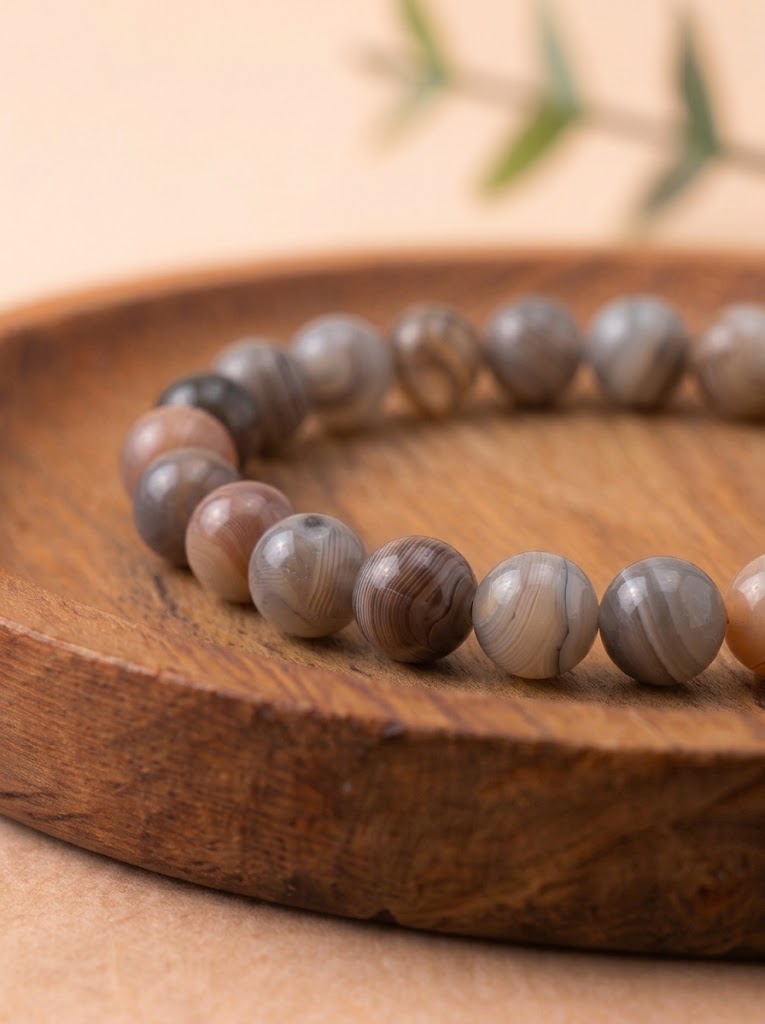 pulsera agata botswana 8 mm natural ajustable tonos grises elegante foto 3