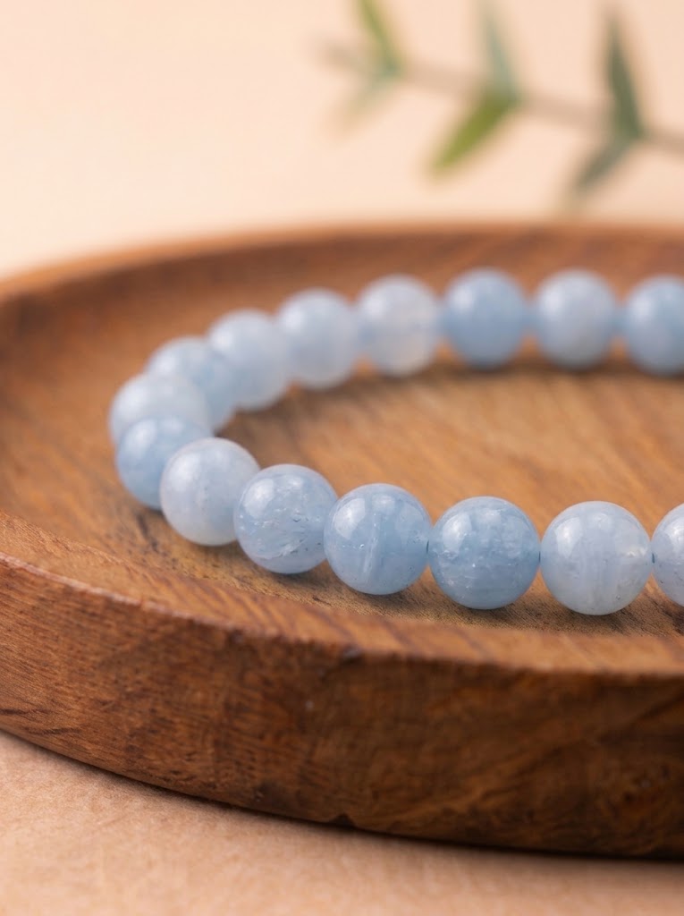 pulsera aguamarina 6 mm natural ajustable azul claro calma emocional 3