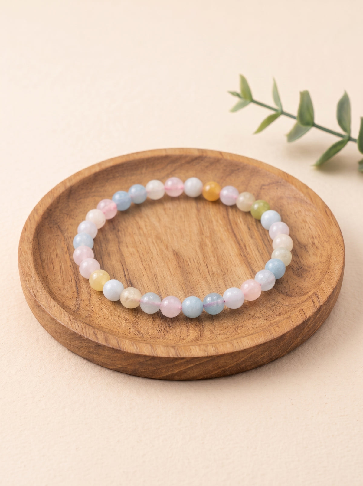 pulsera aguamarina morganita 6 mm natural ajustable equilibrio emocional 1
