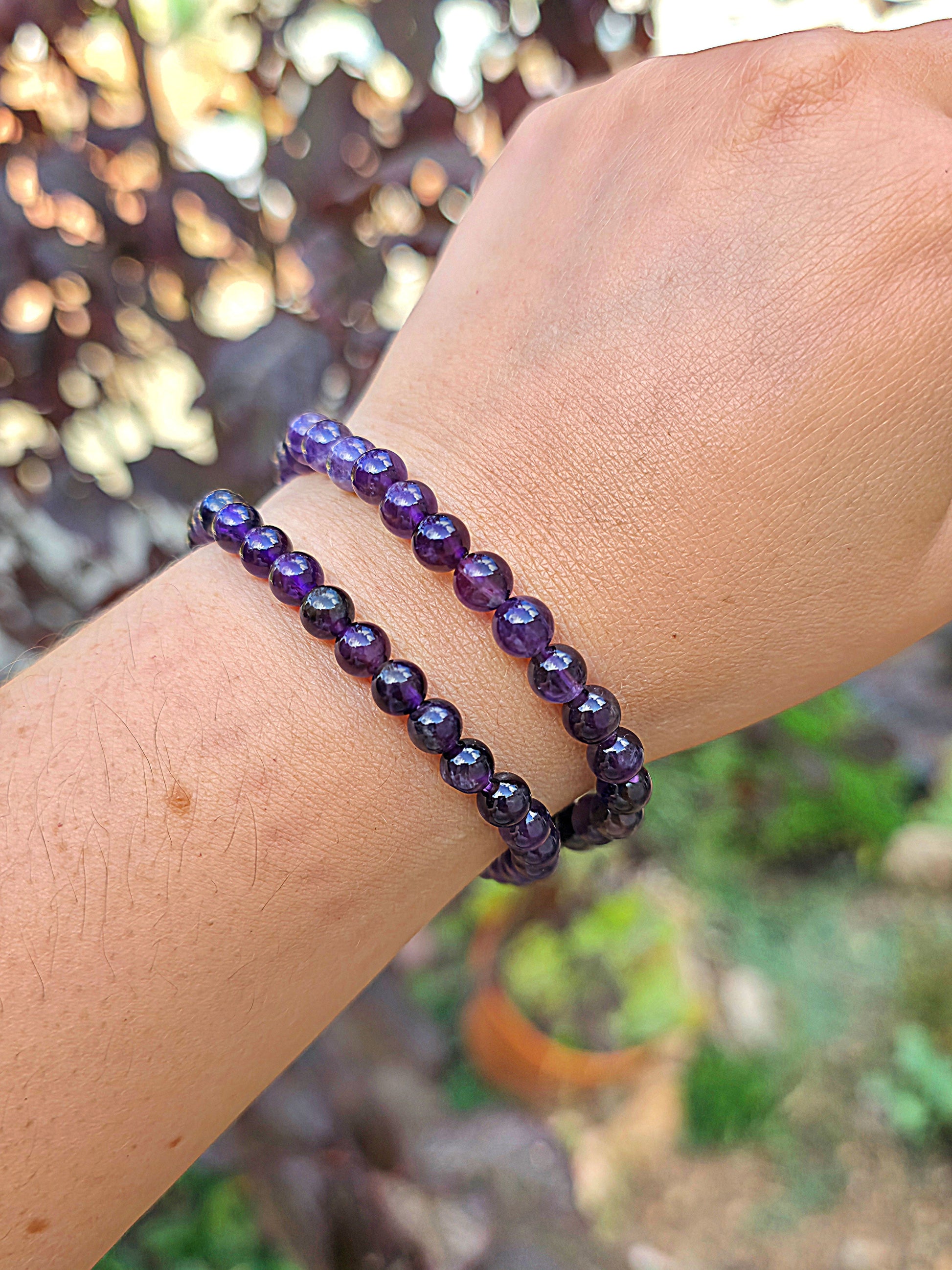 pulsera amatista 6 mm natural ajustable cuentas violetas calma