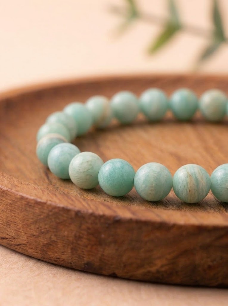 pulsera amazonita 6 mm natural ajustable verde azul calma emocional 3
