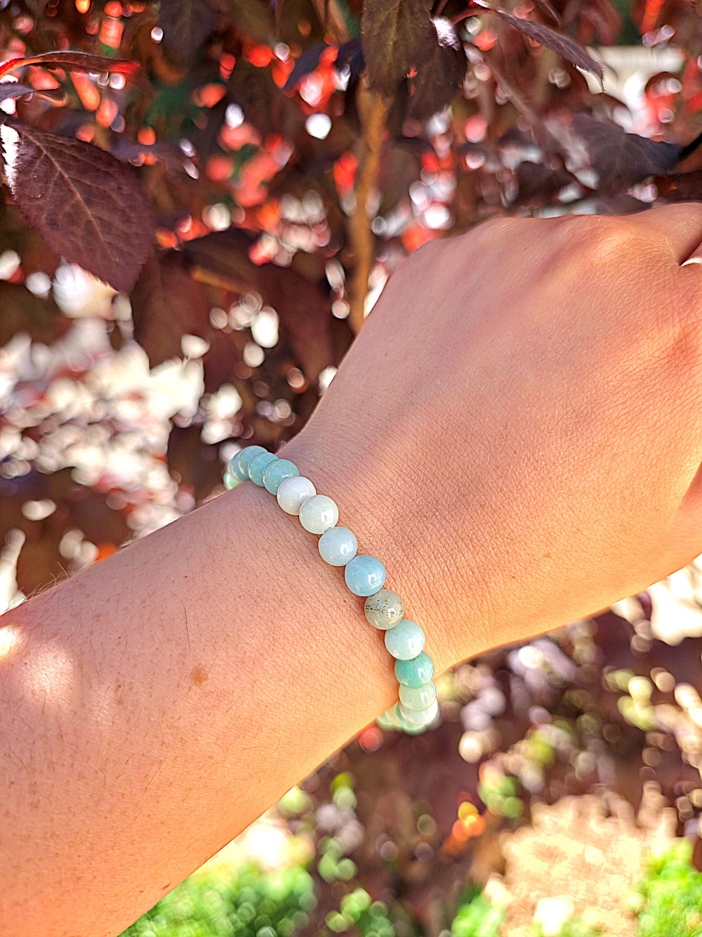 pulsera amazonita 6 mm natural ajustable verde azul calma emocional