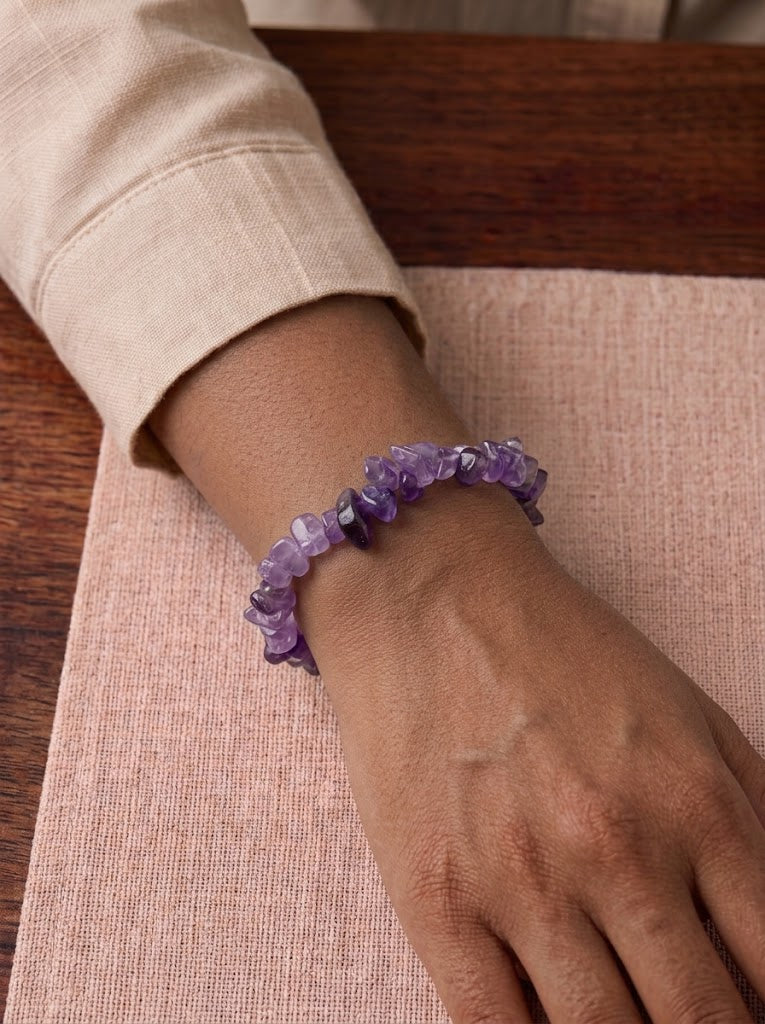 pulsera chips amatista natural ajustable violeta energia calma foto 2