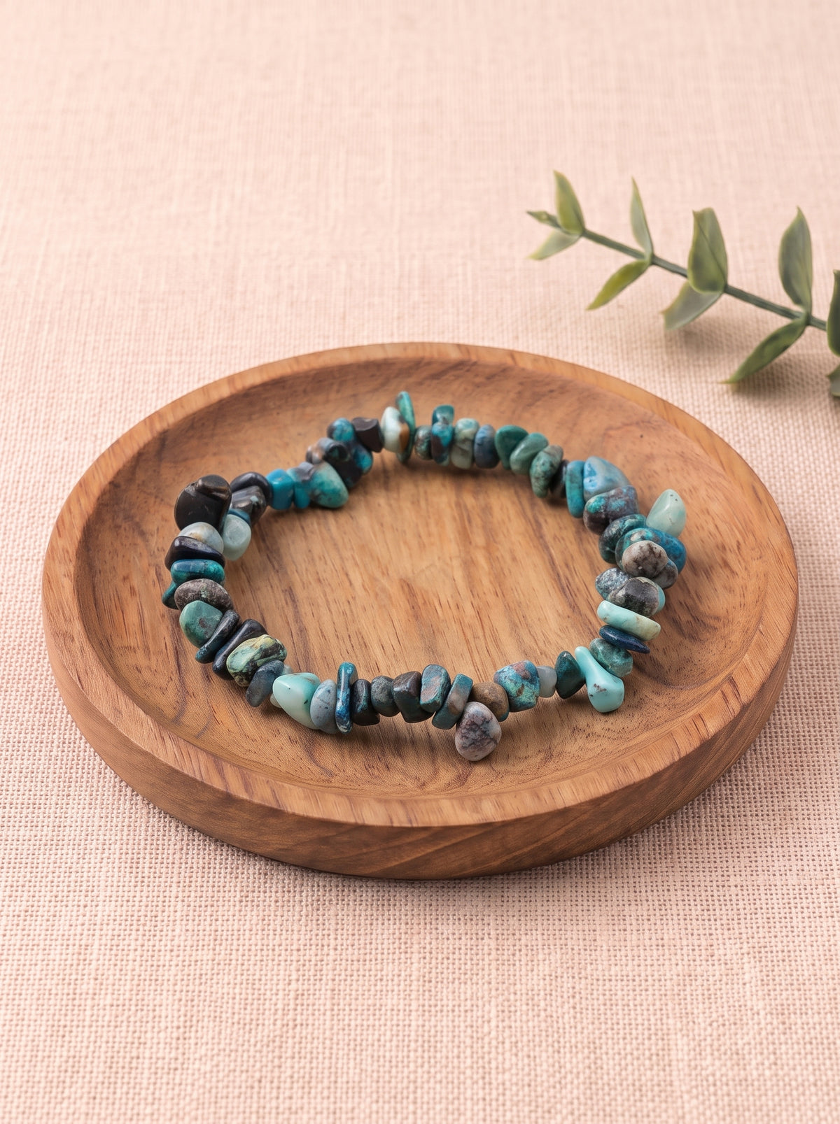 pulsera chips crisocola natural ajustable azul verde calma emocional foto 1