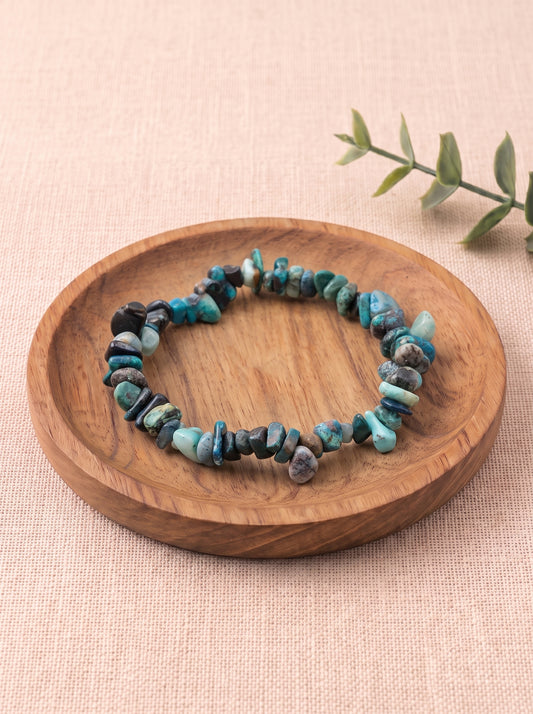 pulsera chips crisocola natural ajustable azul verde calma emocional foto 1