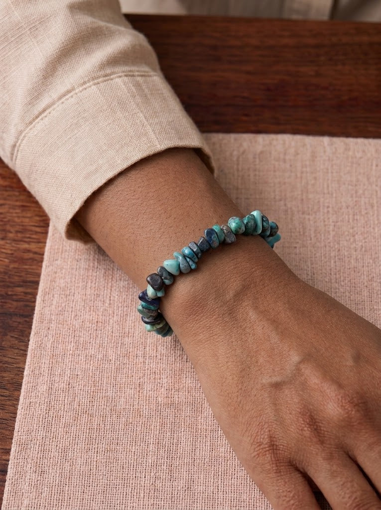 pulsera chips crisocola natural ajustable azul verde calma emocional foto 2
