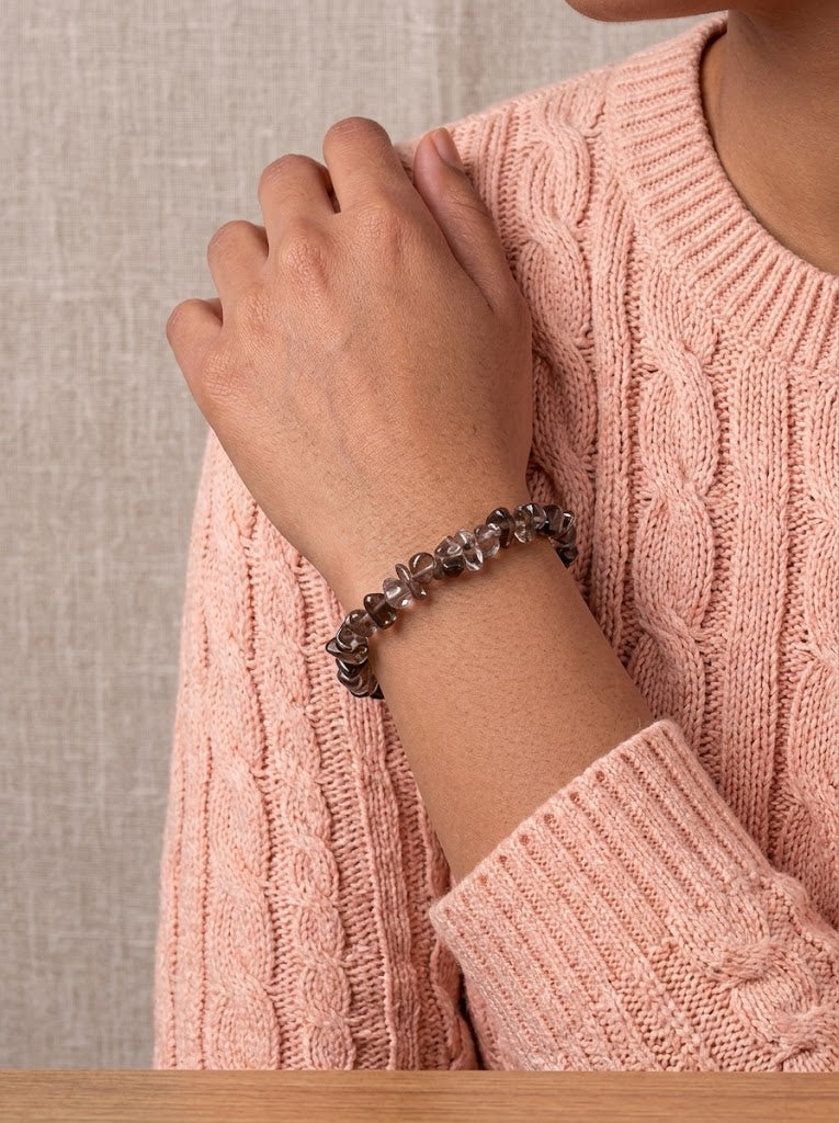 pulsera chips cuarzo ahumado natural calidad extra 