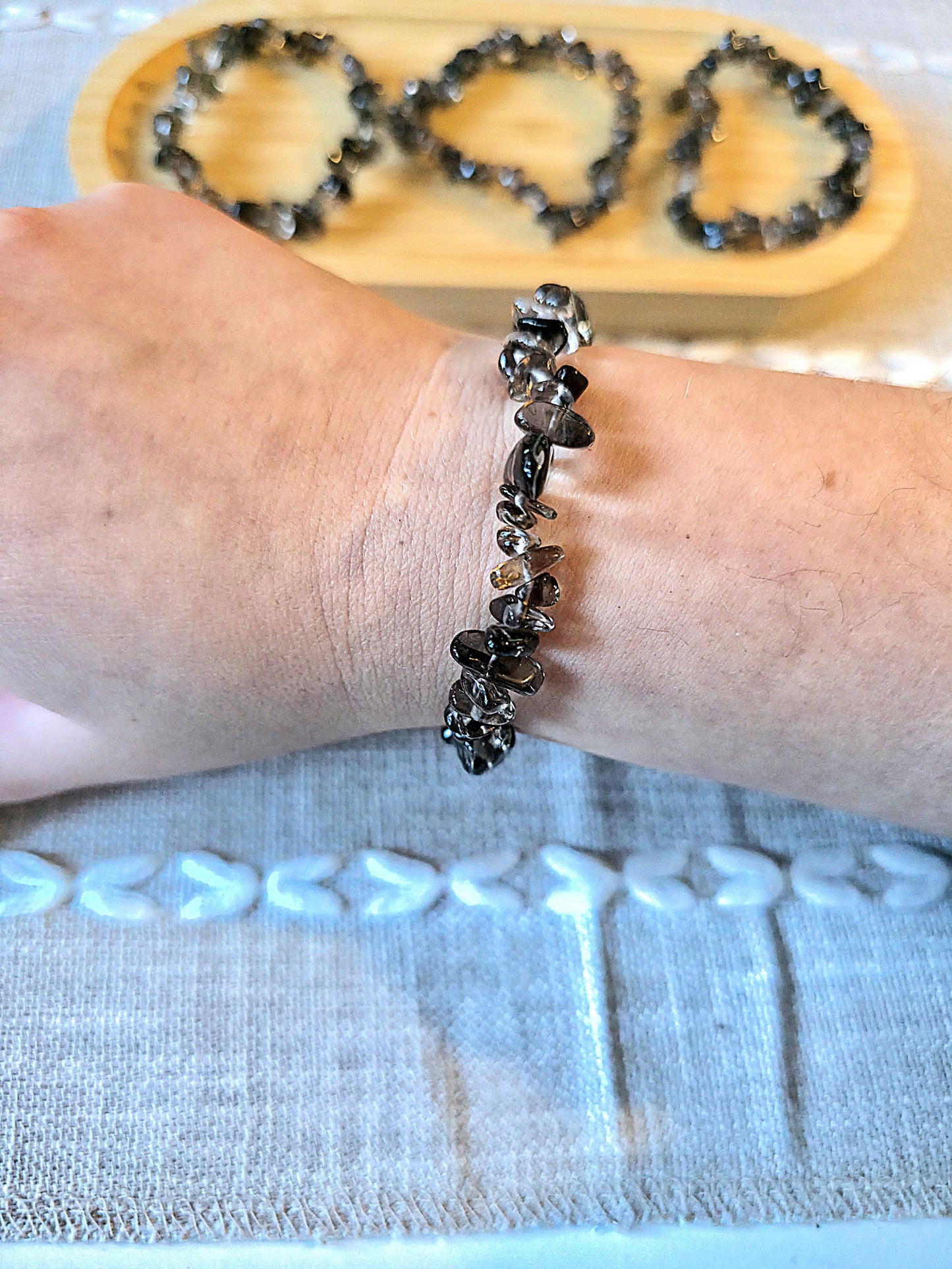 pulsera chips cuarzo ahumado natural