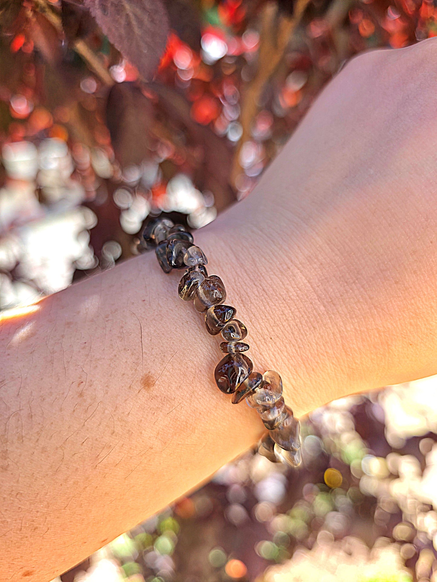 pulsera chips cuarzo ahumado natural calidad extra