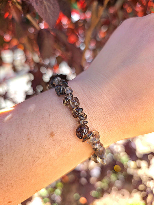 pulsera chips cuarzo ahumado natural calidad extra