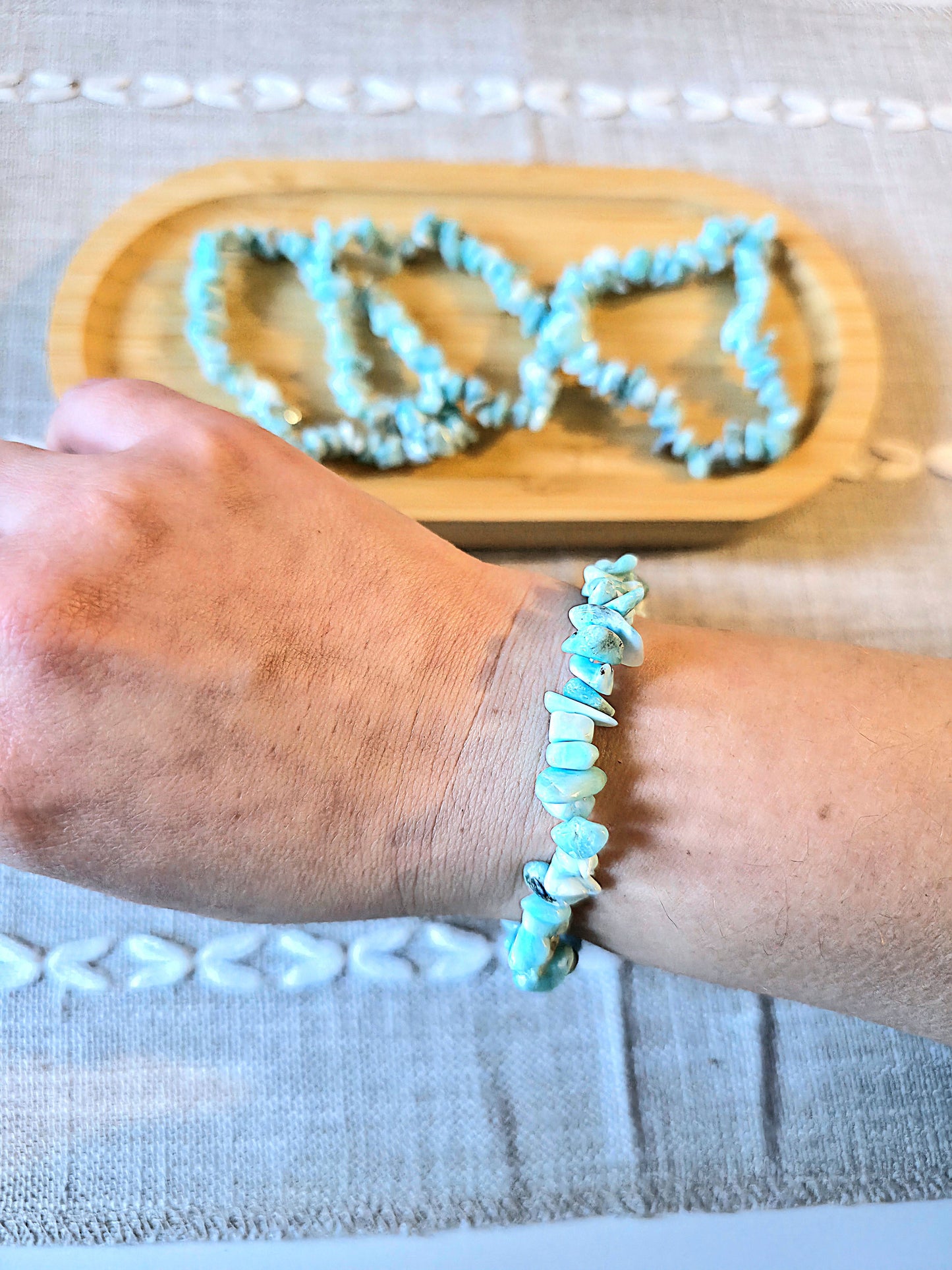 pulsera chips larimar natural calidad AA