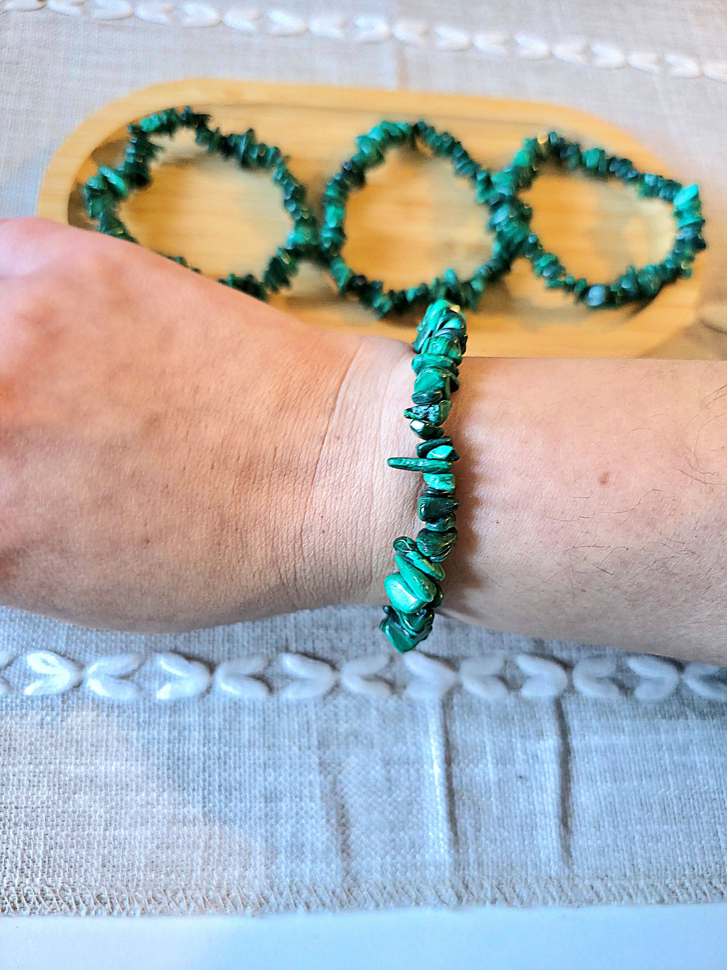 pulsera chips malaquita natural calidad AA