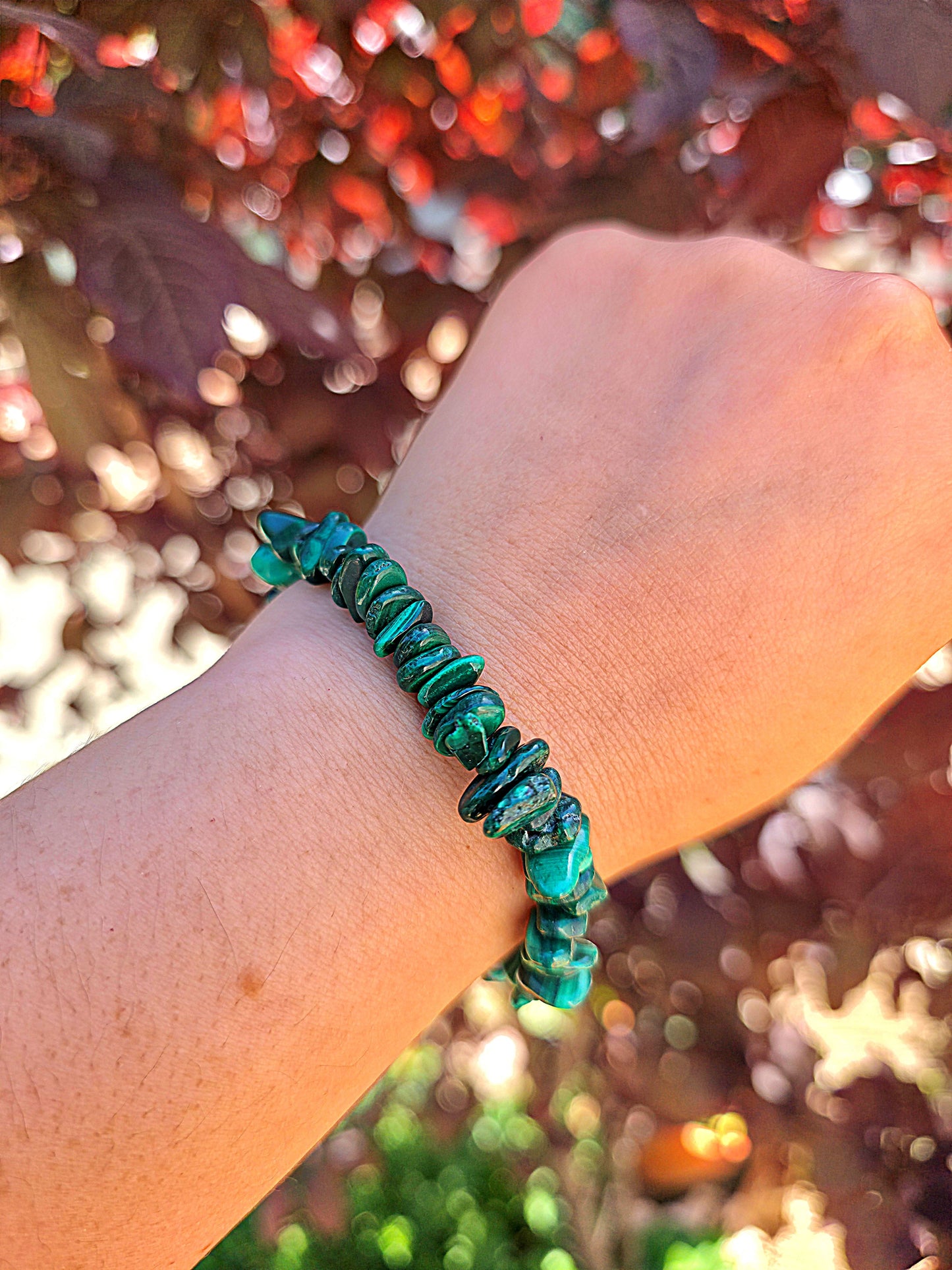 pulsera chips malaquita natural calidad AA