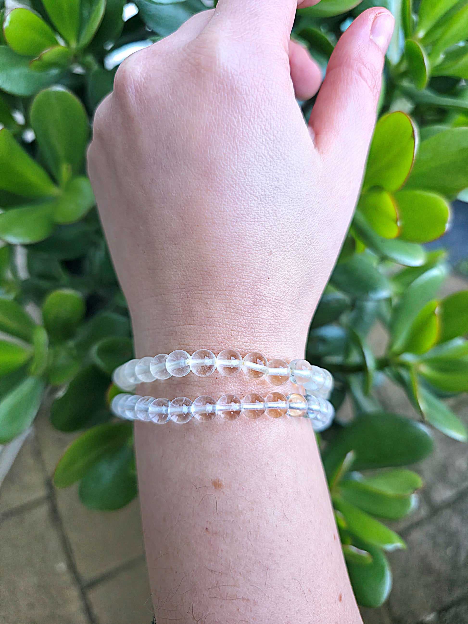 Pulsera de cuarzo cristal natural transparente cuentas 6 mm pulsera energética de limpieza y claridad mental