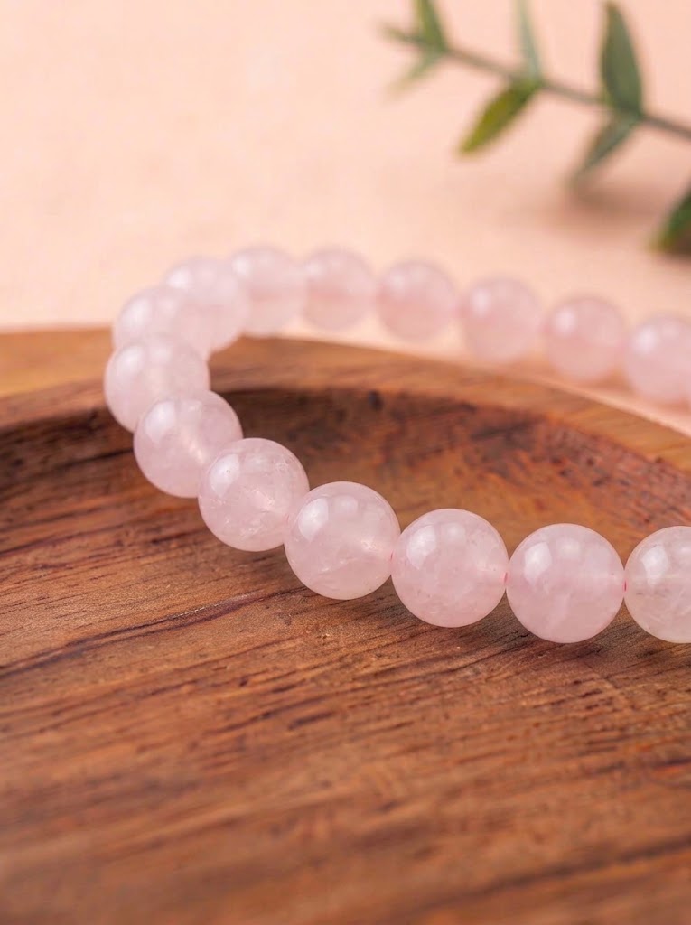 pulsera cuarzo rosa 6 mm natural ajustable amor propio rosa suave foto 3
