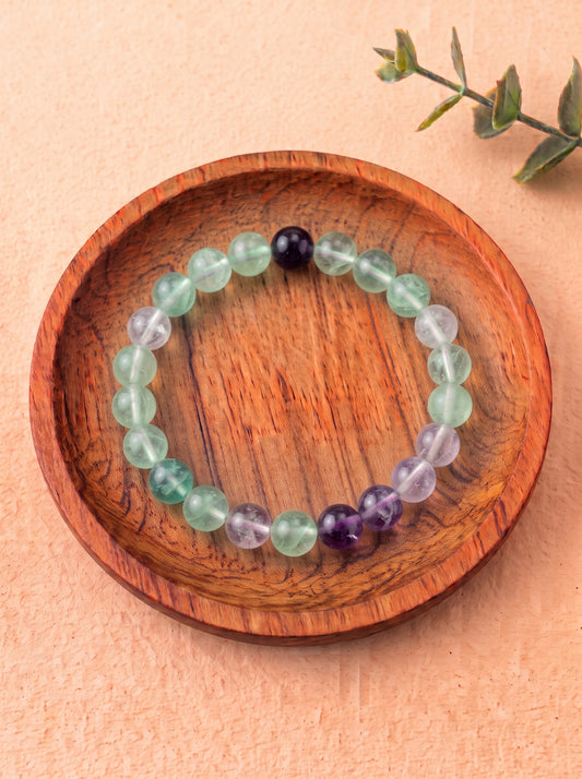 Pulsera de fluorita natural verde y violeta cuentas 6 mm pulsera energética para concentración y claridad mental 1